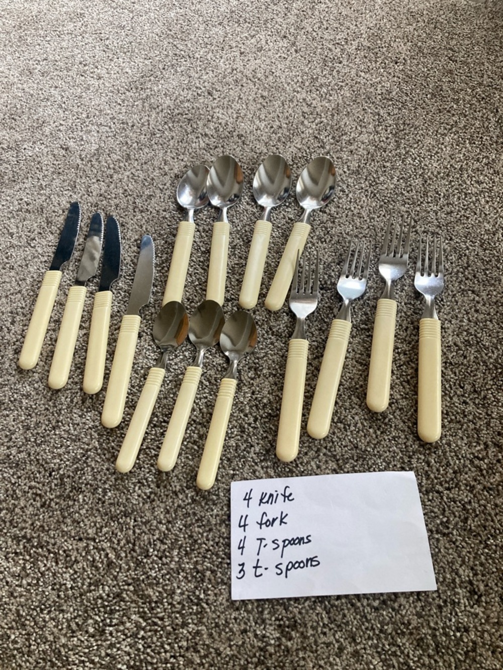 Vintage Stainless Flatware Cream Handles Lot Of 15 Retro MCM Dining Tableware